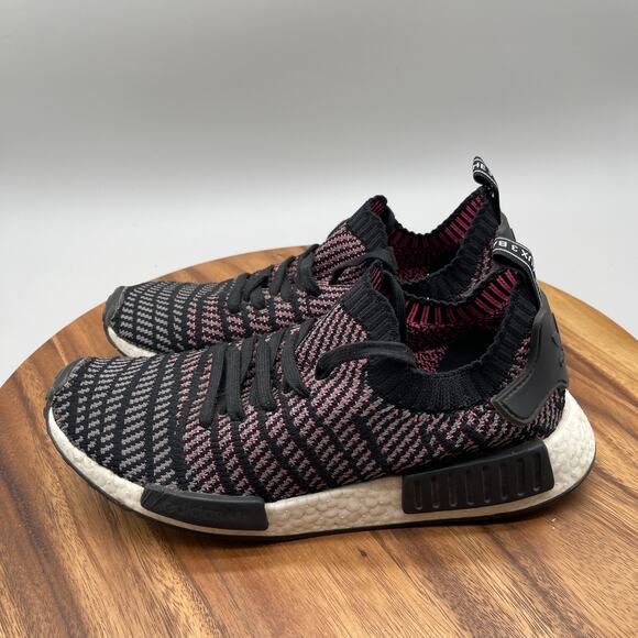 Adidas NMD R1 PK Shoes Mens Size 9.5 Primeknit Solar Black Pink Boost Running - Picture 3 of 8